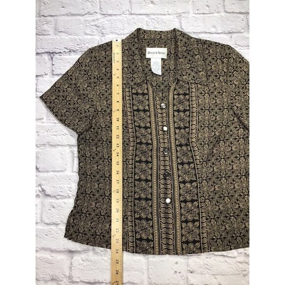 Danny & Nicole VINTAGE Womens Size 12 Short Sleeve Button Front Blouse Black Tan - Picture 4 of 5
